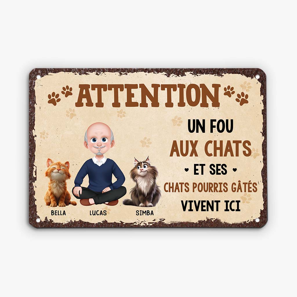 6182EFR2 plaque en metal personnalisee une folle aux chats et ses chats pourris gates 6182e3had