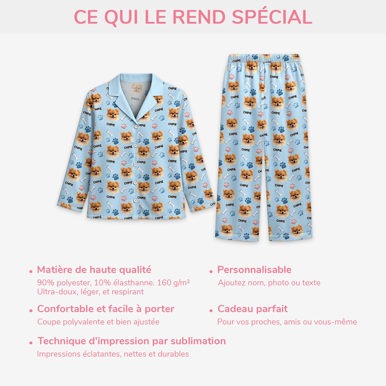 6190VFR5 effet dimpression 3d pyjama personnalise avec photo joli chien avec patte 6190v8xqc