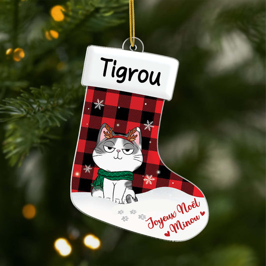 6193OFR1 ornement noel chaussette acrylique personnalise avec chat joyeux noel minou 6193ok6ad