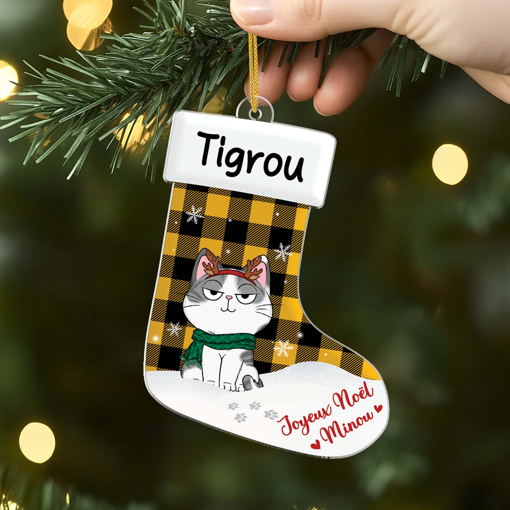 6193OFR1 ornement noel chaussette acrylique personnalise avec chat joyeux noel minou 6193ok6ad2