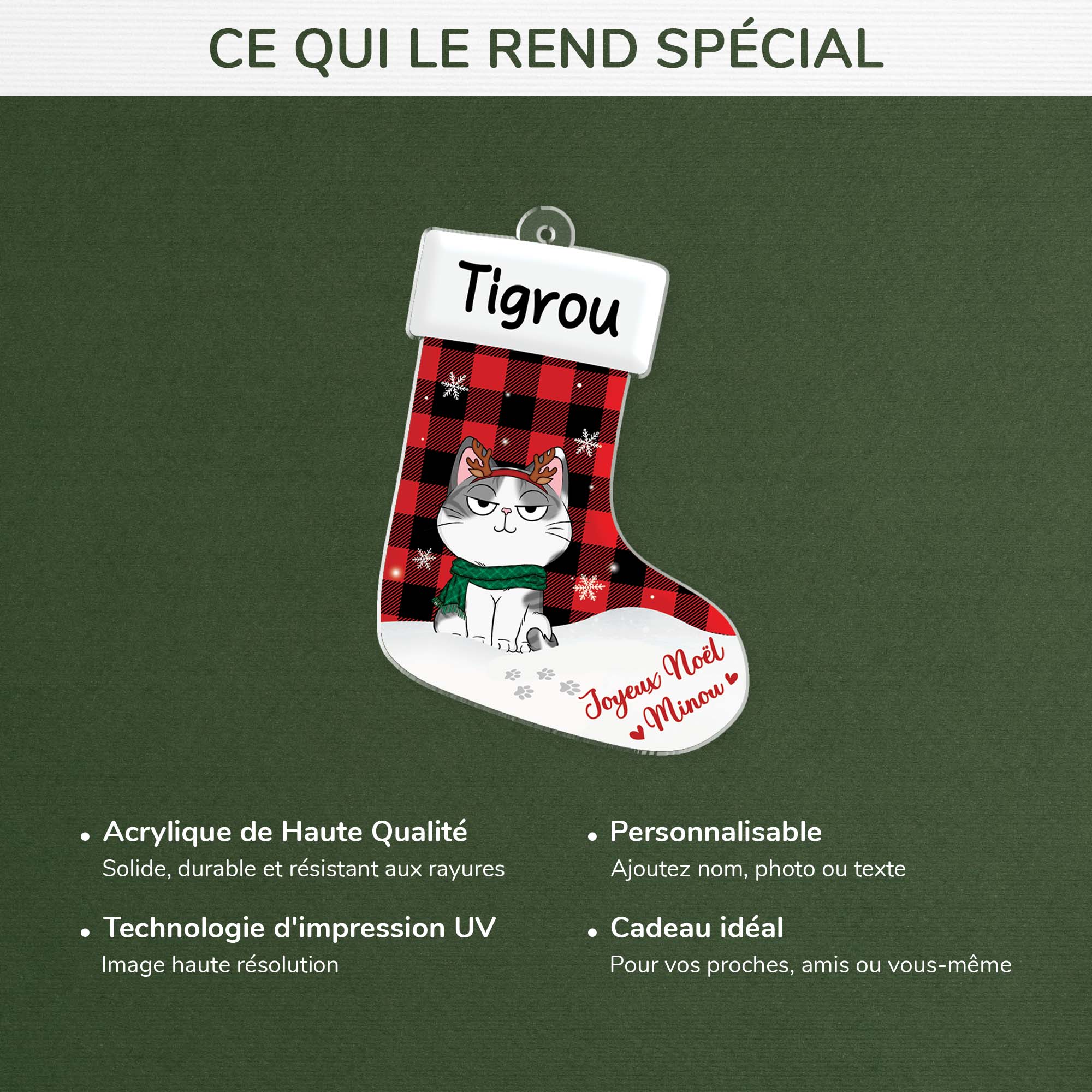 6193OFR1 ornement noel chaussette acrylique personnalise avec chat joyeux noel minou 6193ok6ad4