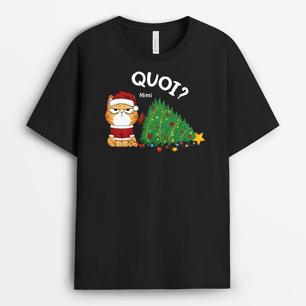 6195AFR1 t shirt personnalise chat et sapin de noel 6195atvcd