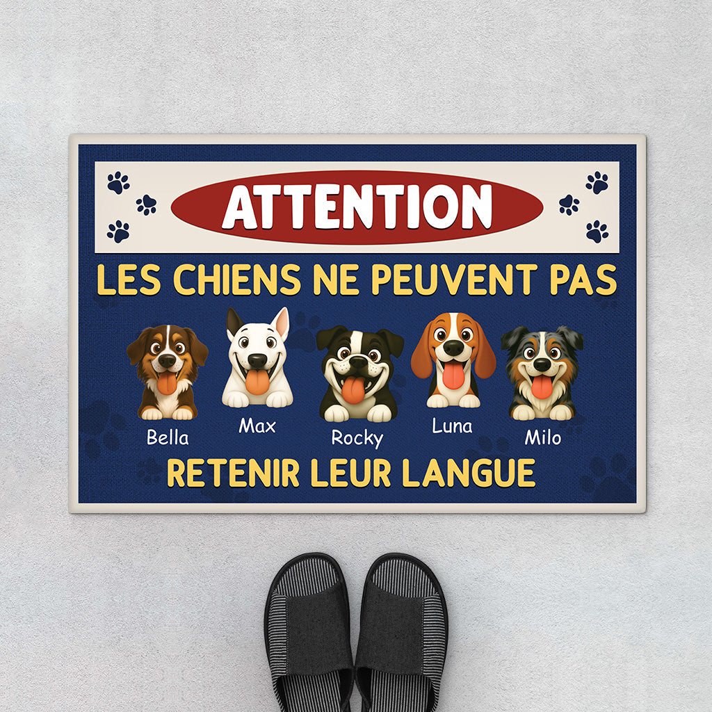 6204DFR1 paillasson personnalise chien ne peut pas retenir sa langue 6204d3vmc