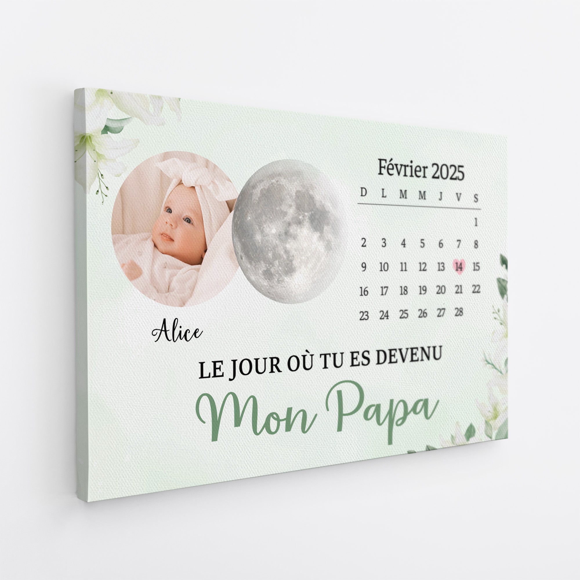6205CFR2 toile personnalisee calendrier avec photo et phase de lune devenir ma maman papa 6205c3tta