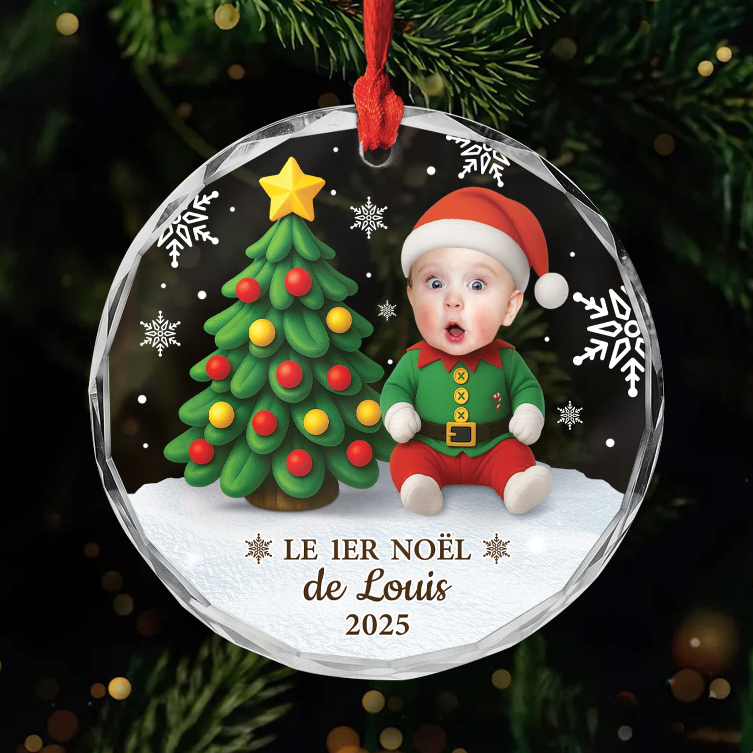 6208OFR1 ornement noel en verre personnalise avec bebe photo les joyeux nains 6208othtk