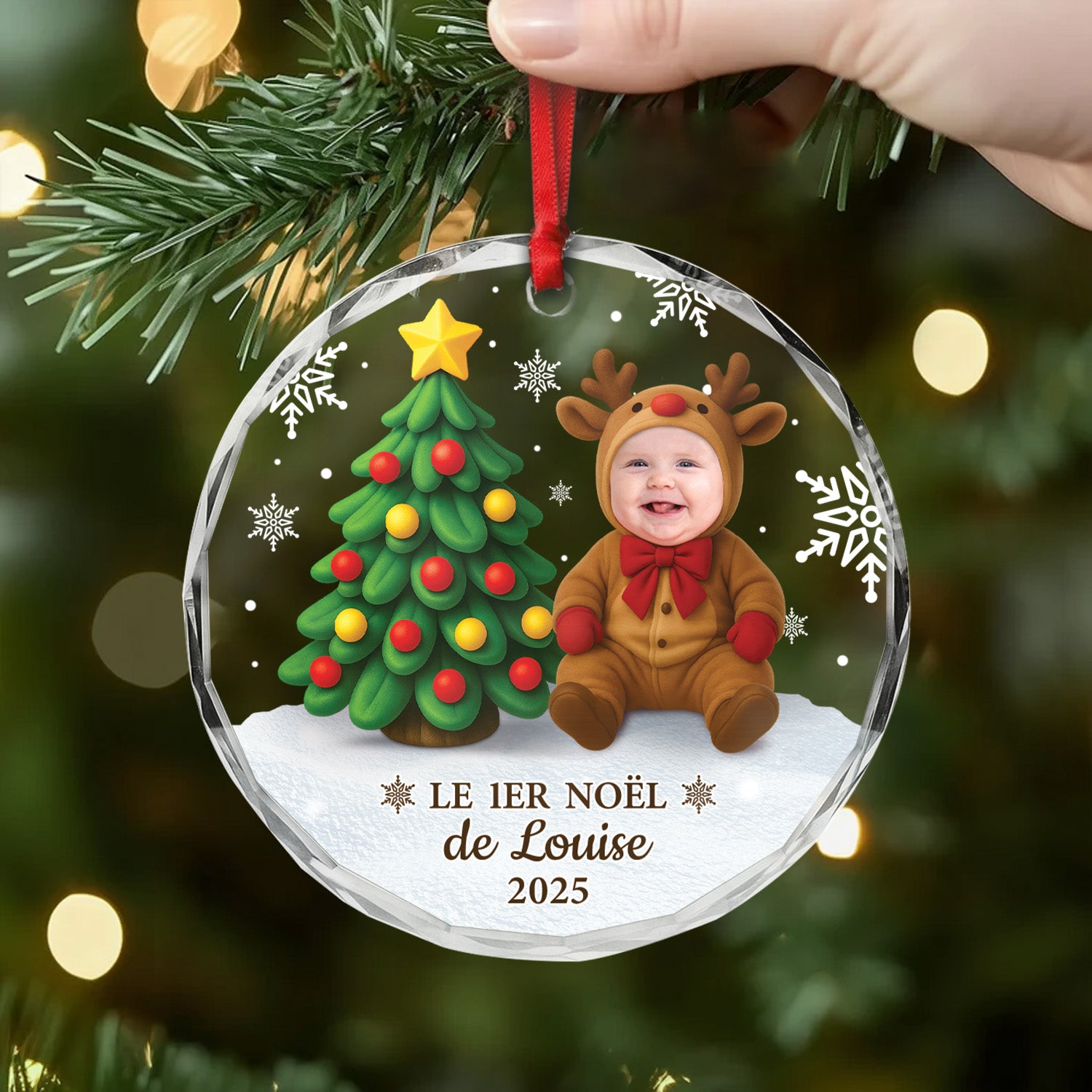 6208OFR2 ornement noel en verre personnalise avec bebe photo les joyeux nains 6208othtk