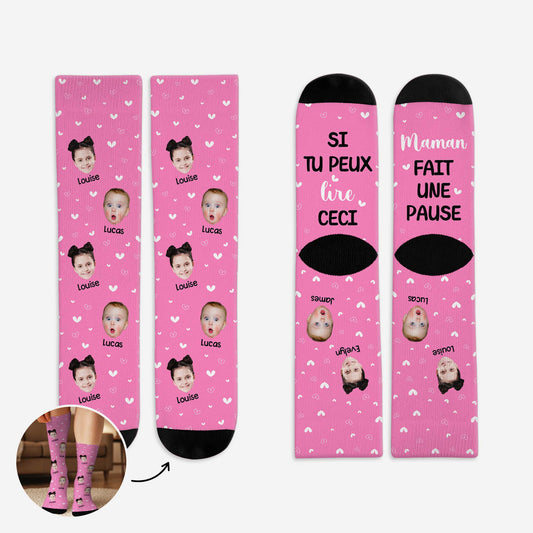 6224JFR1 chaussettes personnalisees si tu peux lire ceci maman fait une pause 6224j6kna