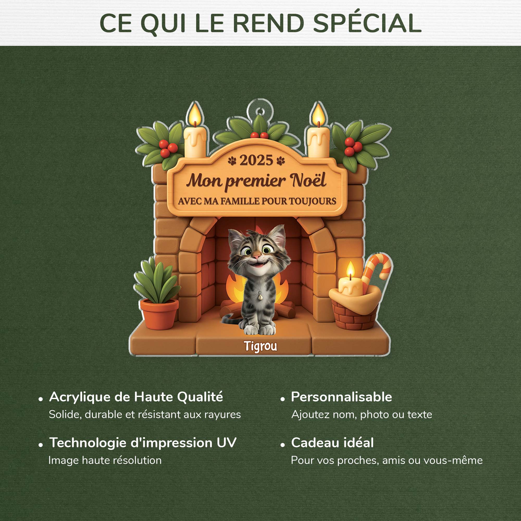 6225OFR4 effet dimpression 3d ornement acrylique personnalise premier noel chat avec ma famille pour toujours 6225o8ttd