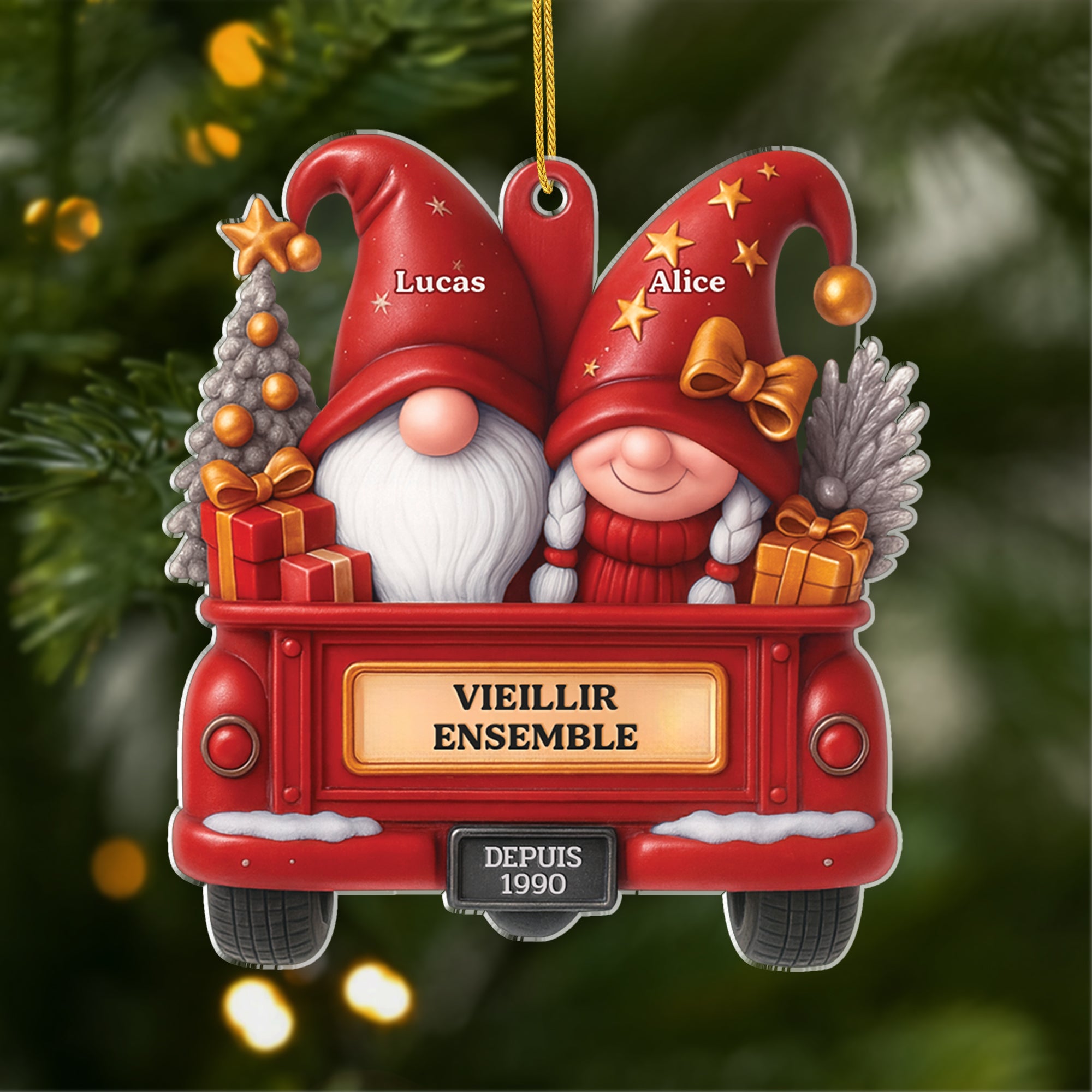6230OFR1 effet dimpression 3d ornement noel acrylique personnalise vieillir ensemble couple avec voiture 6230o8vng