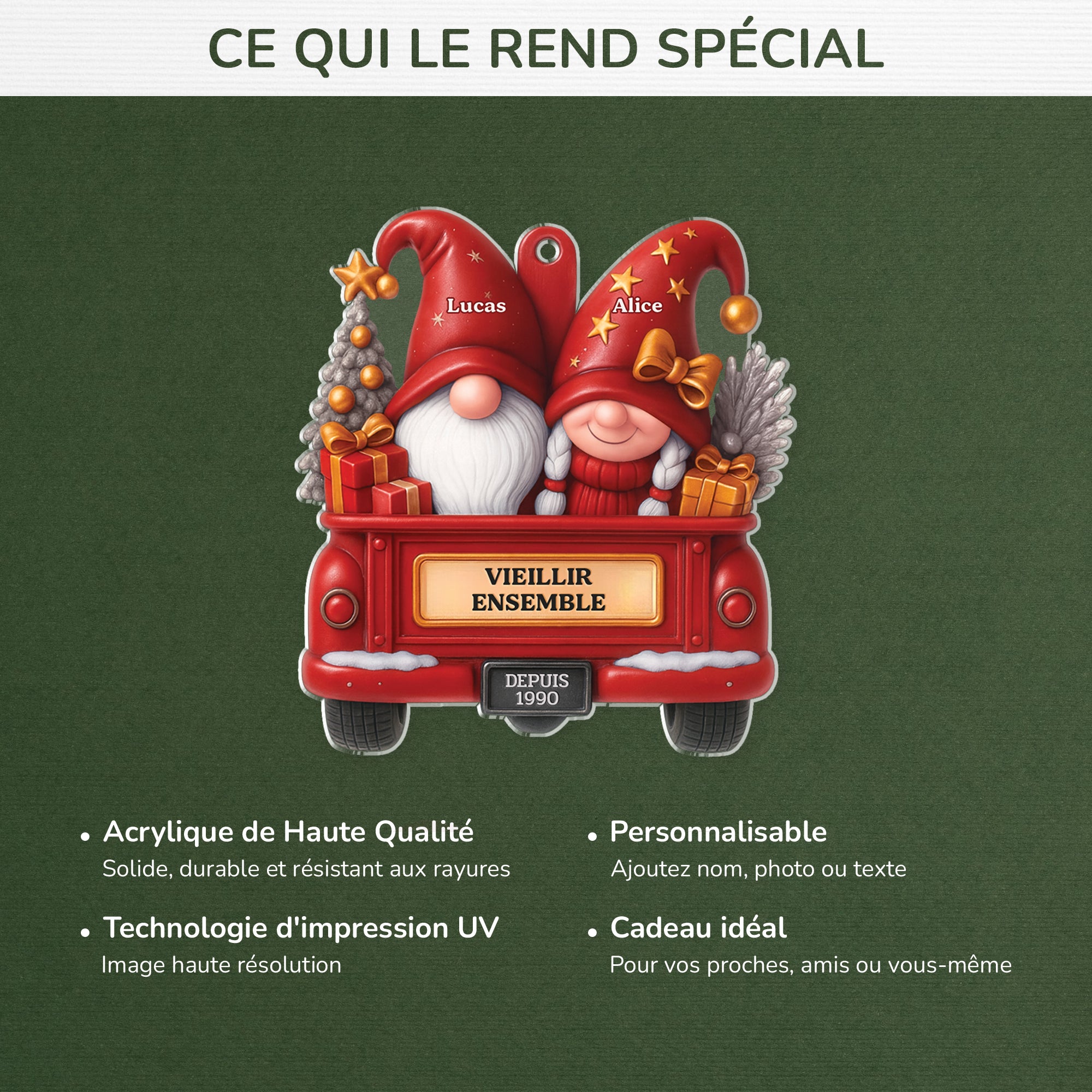 6230OFR4 effet dimpression 3d ornement noel acrylique personnalise vieillir ensemble couple avec voiture 6230o8vng