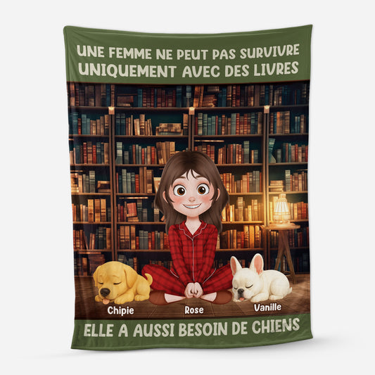 6239BFR1 plaid personnalise jai besoin des livres et de chiens 6239b8lzc_2