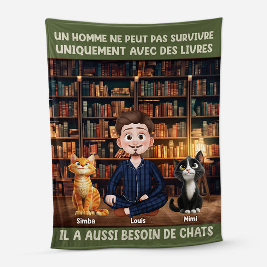 6239BFR1 plaid personnalise une femme a besoin des livres et de chats 6239b8lzd_2