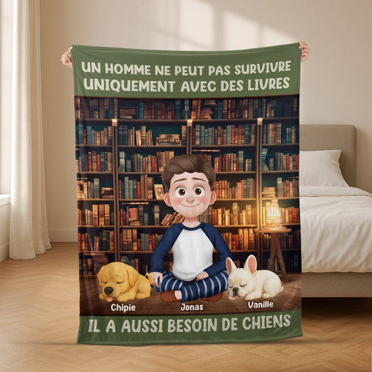 6239BFR2 plaid personnalise jai besoin des livres et de chiens 6239b8lzc