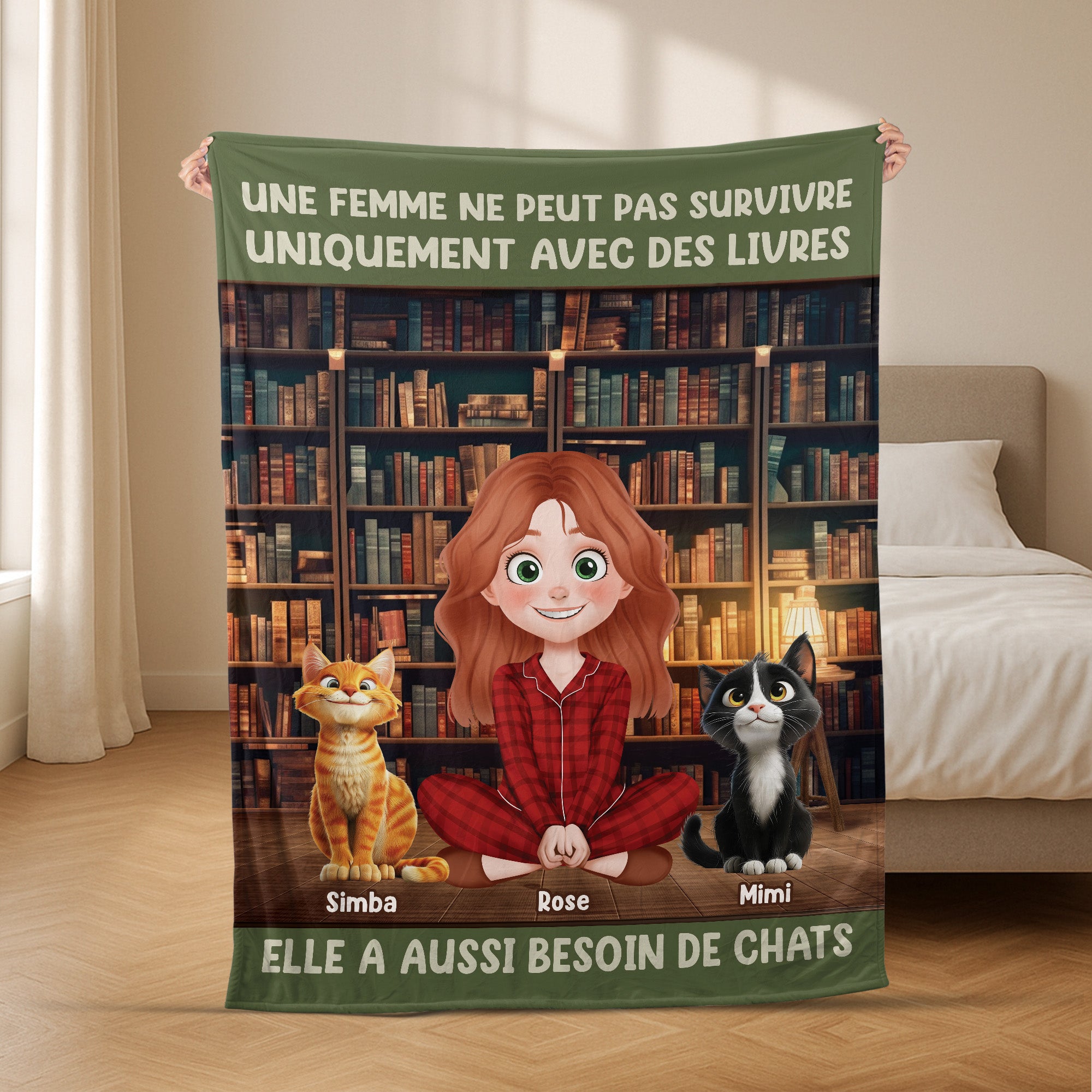 6239BFR2 plaid personnalise une femme a besoin des livres et de chats 6239b8lzd