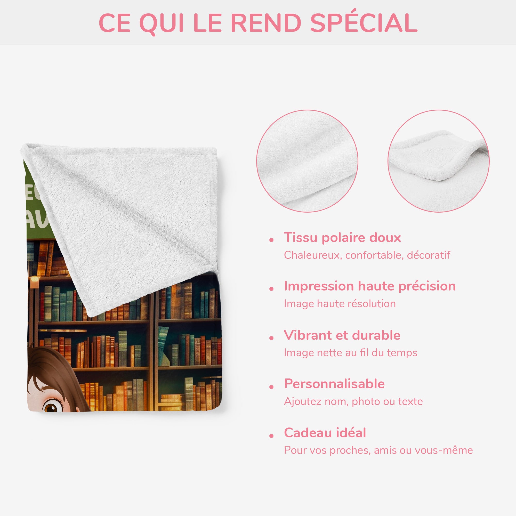 6239BFR4 plaid personnalise jai besoin des livres et de chiens 6239b8lzc