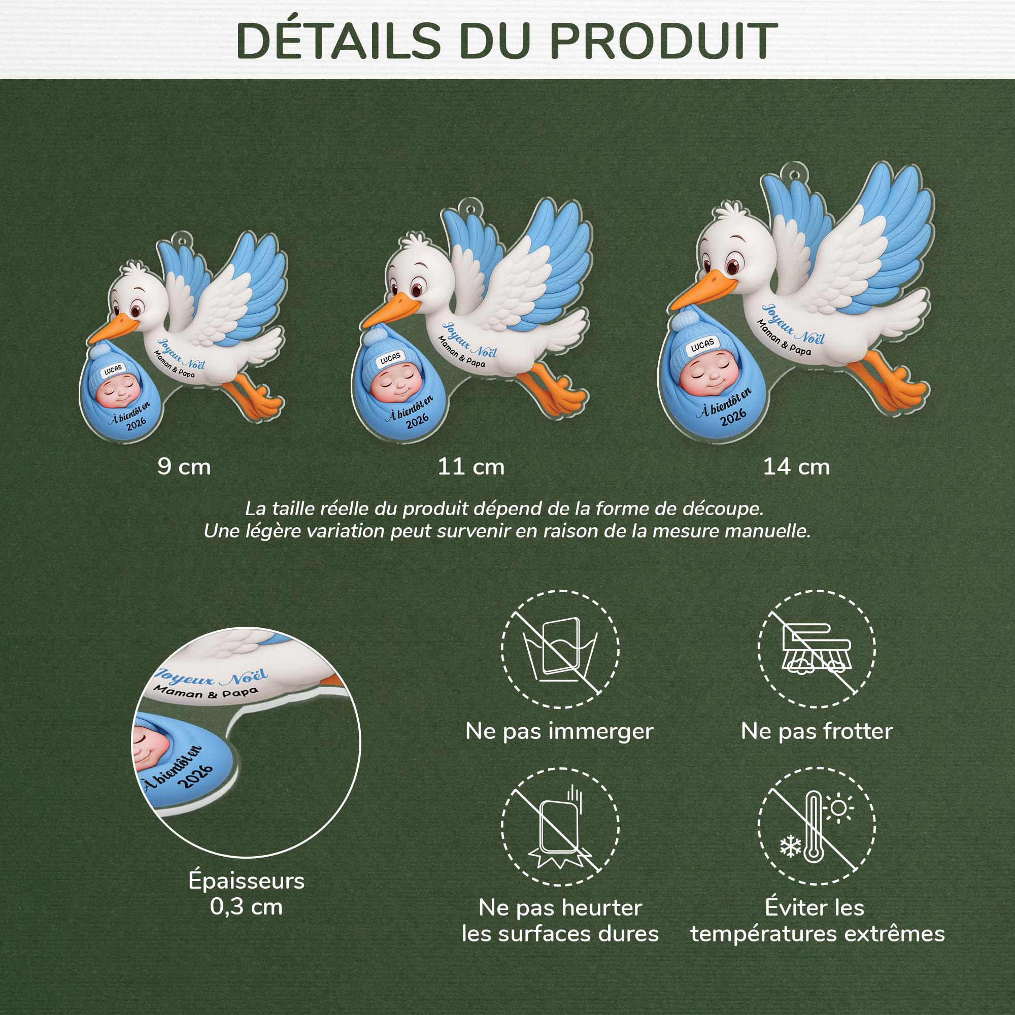 6244OFR3 effet dimpression 3d ornement acrylique personnalise joyeux noel futur papa future maman 6244o8hta