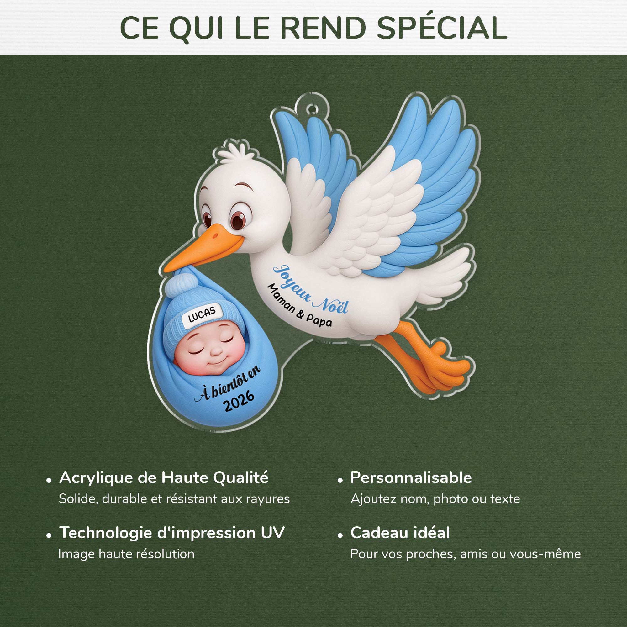 6244OFR4 effet dimpression 3d ornement acrylique personnalise joyeux noel futur papa future maman 6244o8hta