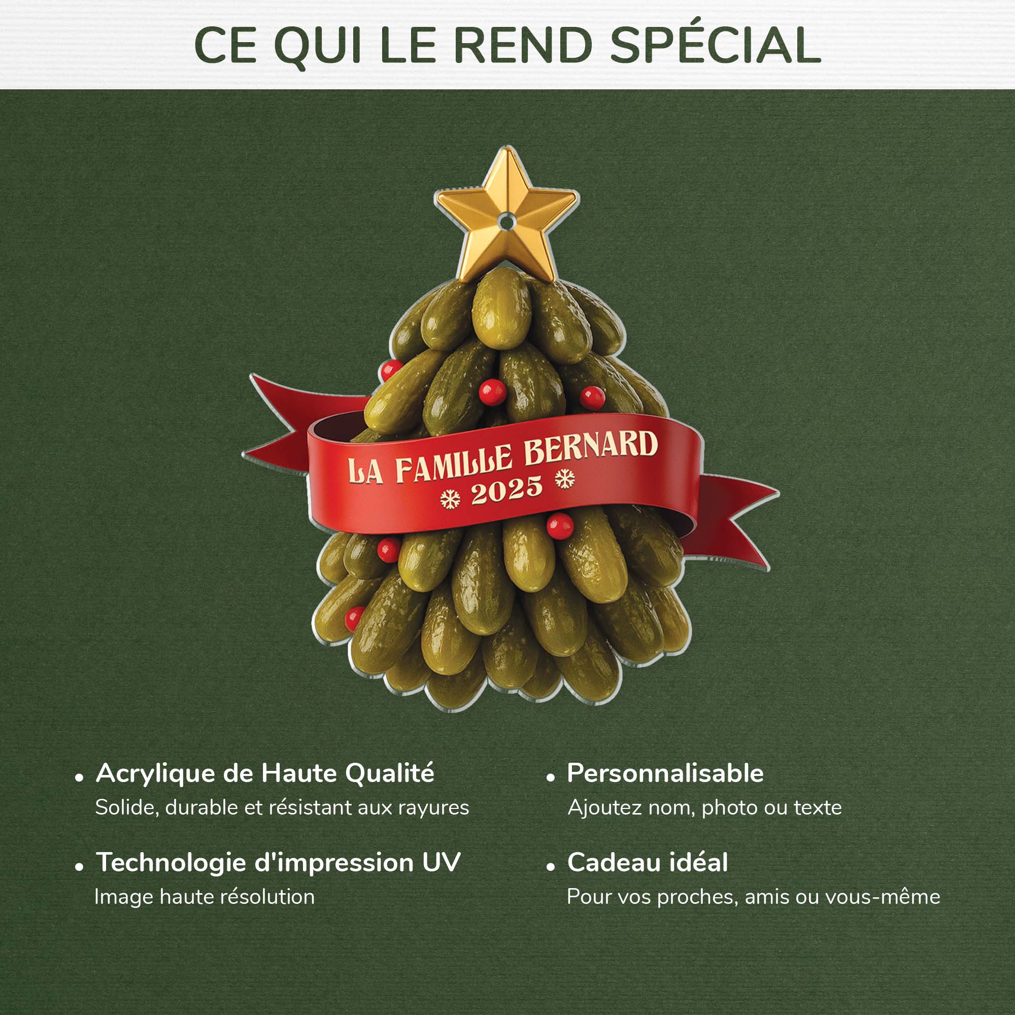 6247OFR4 effet dimpression 3d ornement noel acrylique personnalise famille sapin de cornichons 6247okqti