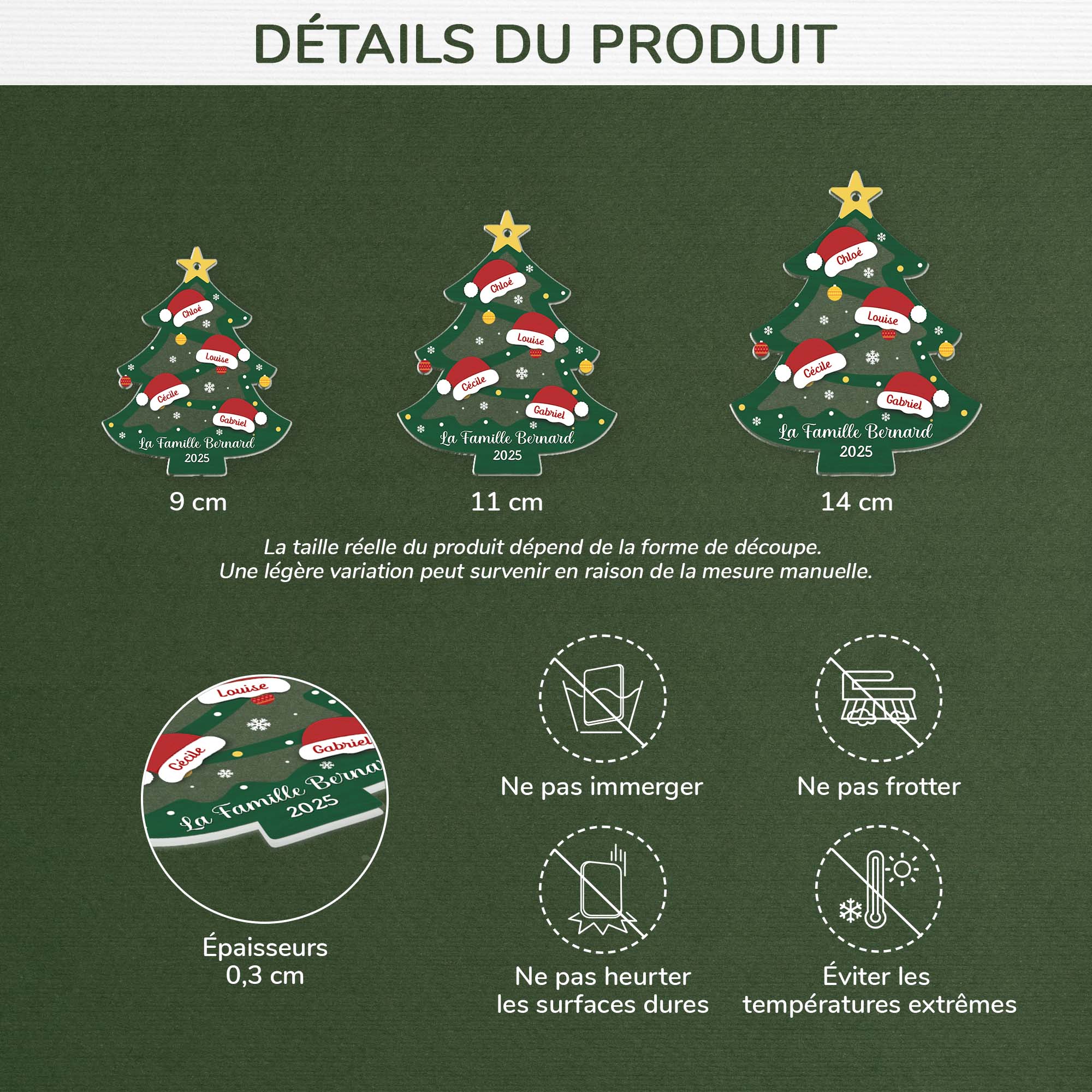 6250OFR3 ornement acrylique personnalise famille sapin avec bonnet noel 6250oklti