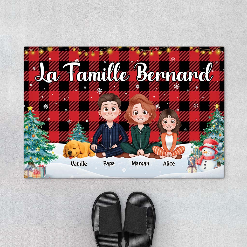 6254DFR1 paillasson personnalise a carreaux notre famille avec chat et chien 6254dk6ti