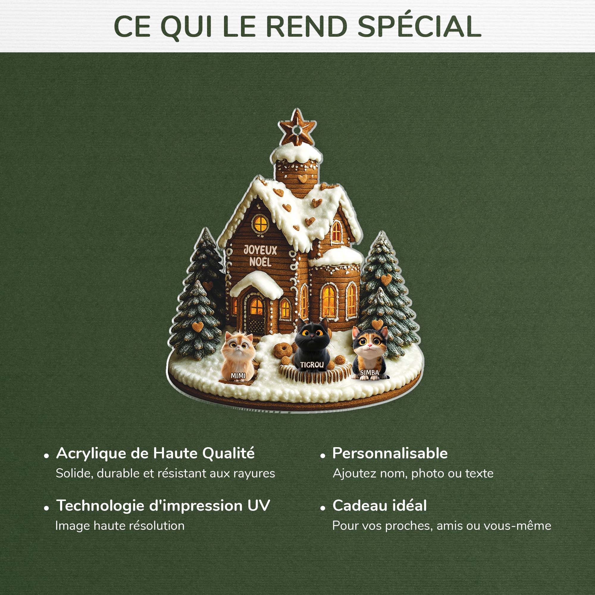 6257OFR4 effet dimpression 3d ornement acrylique personnalise joyeux noel avec des chats 6257okq5d