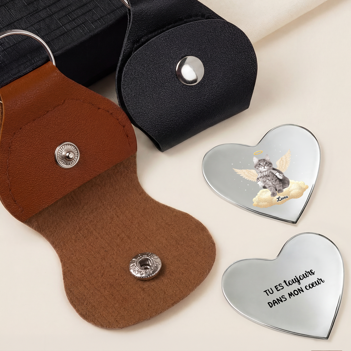 6260AFR2 calin de poche personnalise forme de coeur photo commemorative chien et chat tes ailes etaient pretes 6260ajsfzc