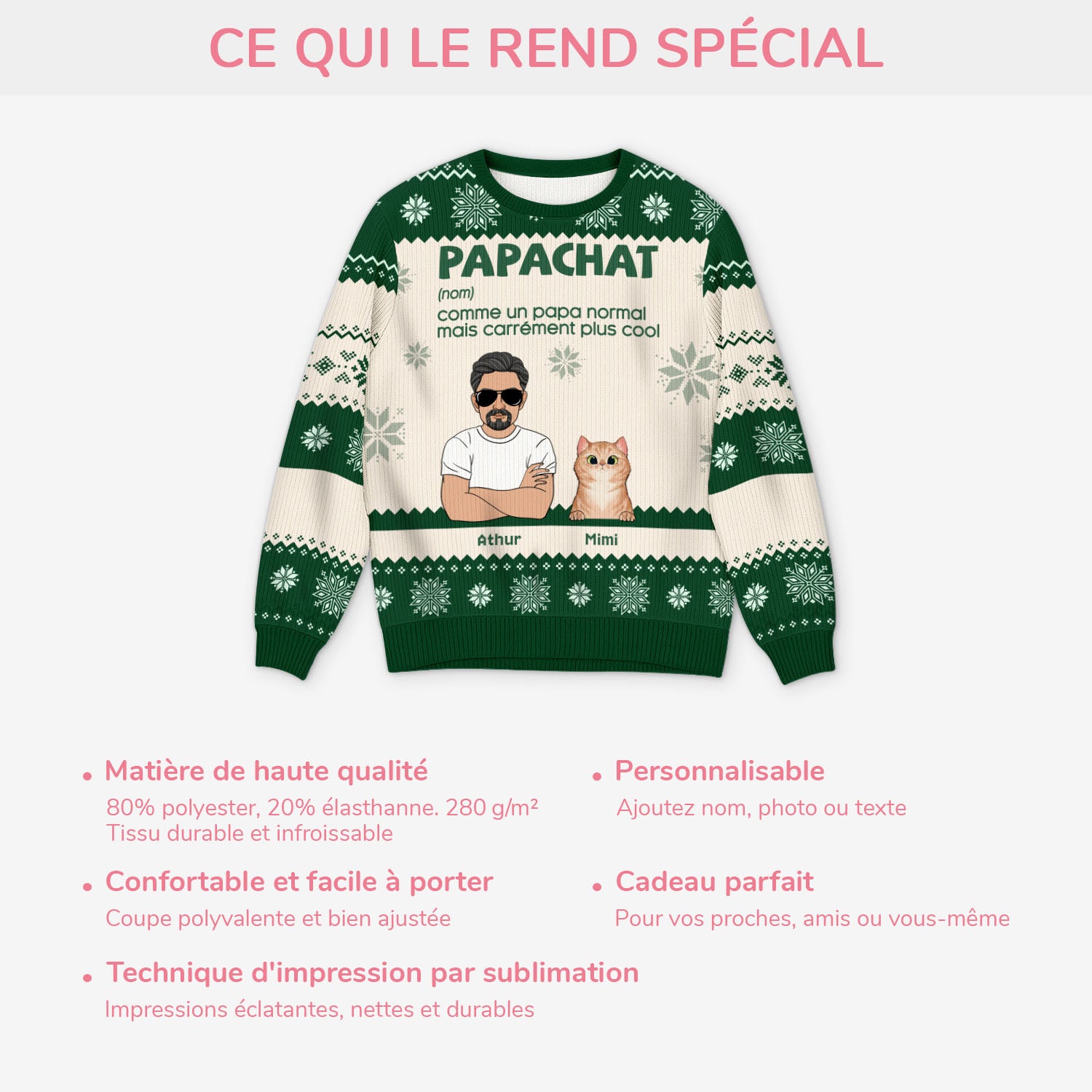 6261WFR5 pull de noel moche personnalise papa chat cool 6261wkv5d
