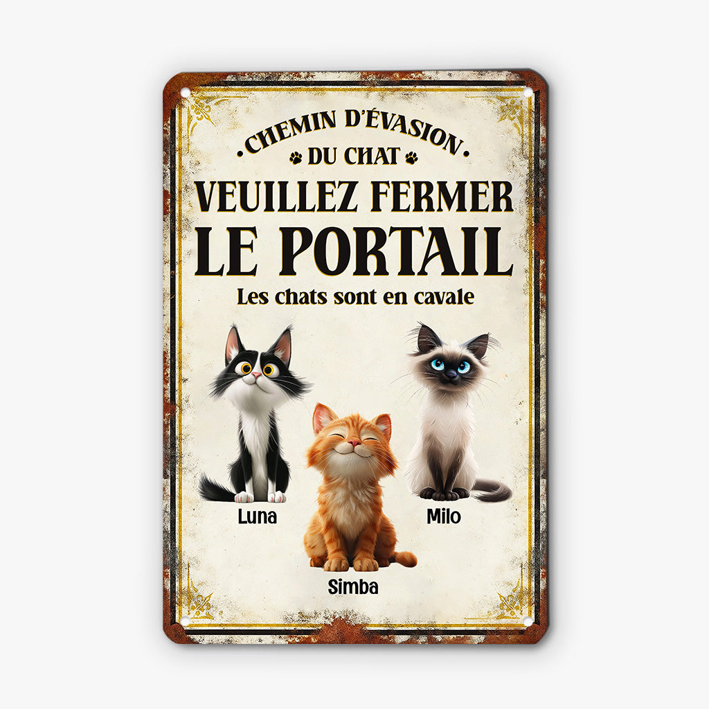 6267EFR1 plaque en metal personnalise avec chat veuillez fermer le portail 6267e8qmd