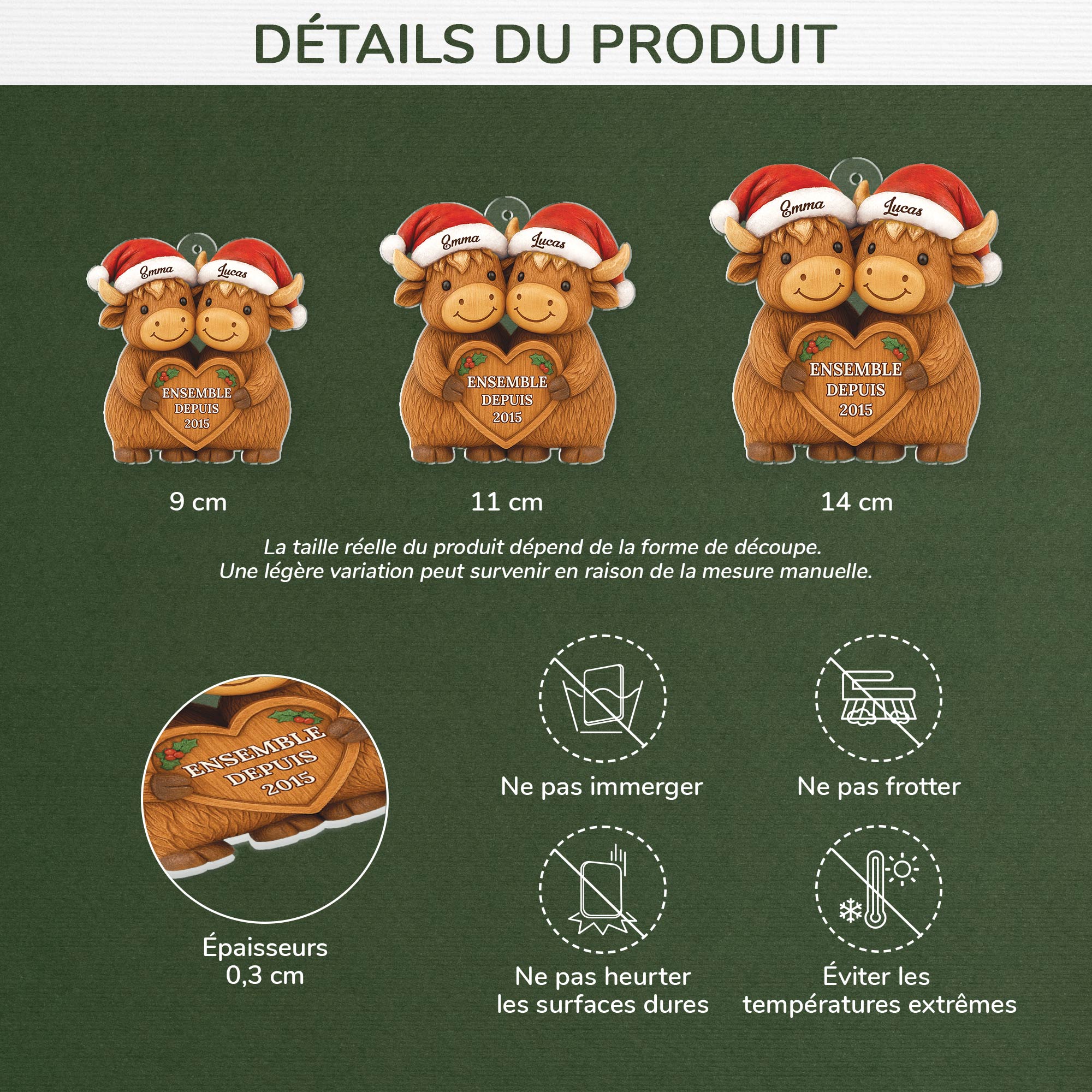 6276OFR3 effet dimpression 3d ornement acrylique personnalise couple vache highland de noel 6276o3qag