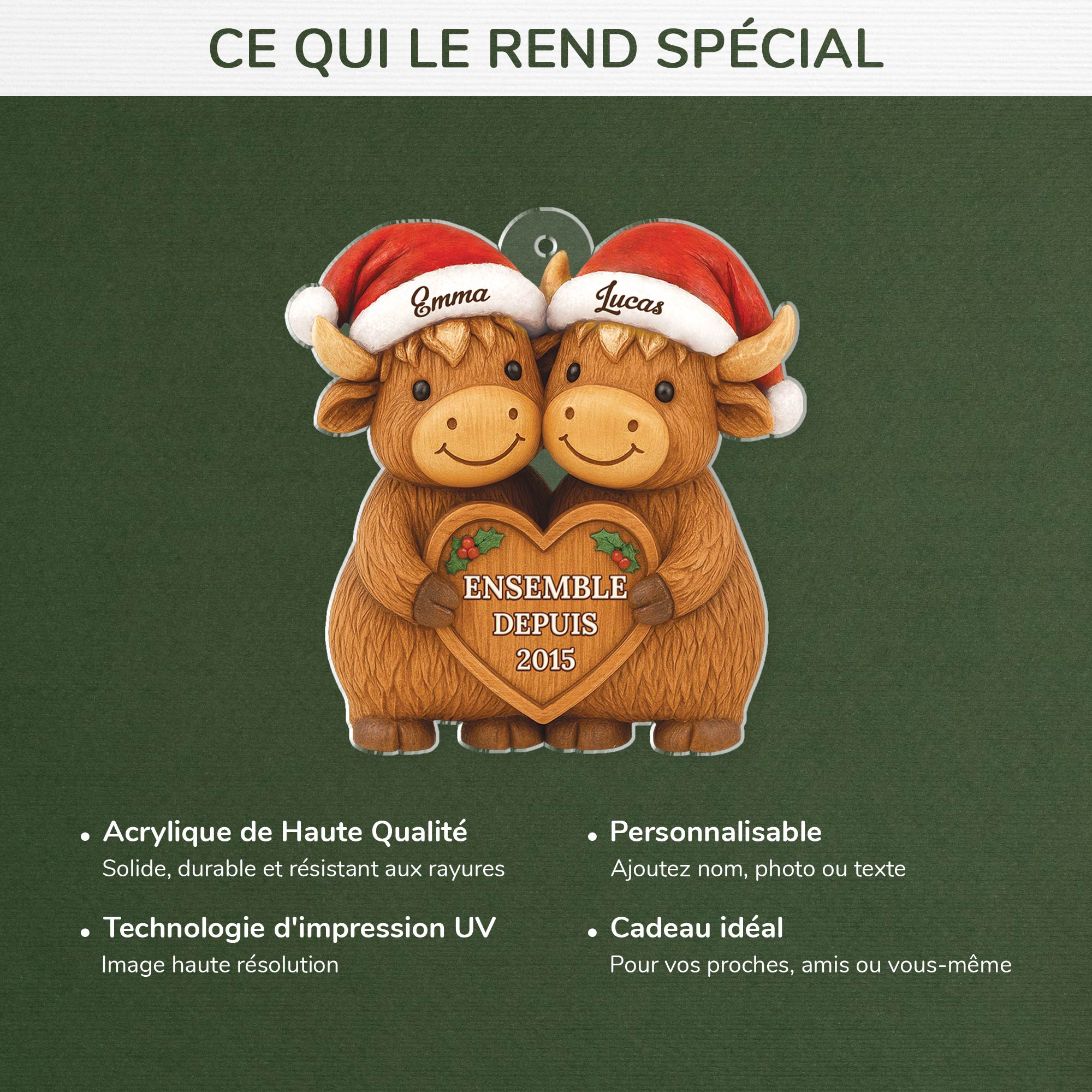 6276OFR4 effet dimpression 3d ornement acrylique personnalise couple vache highland de noel 6276o3qag