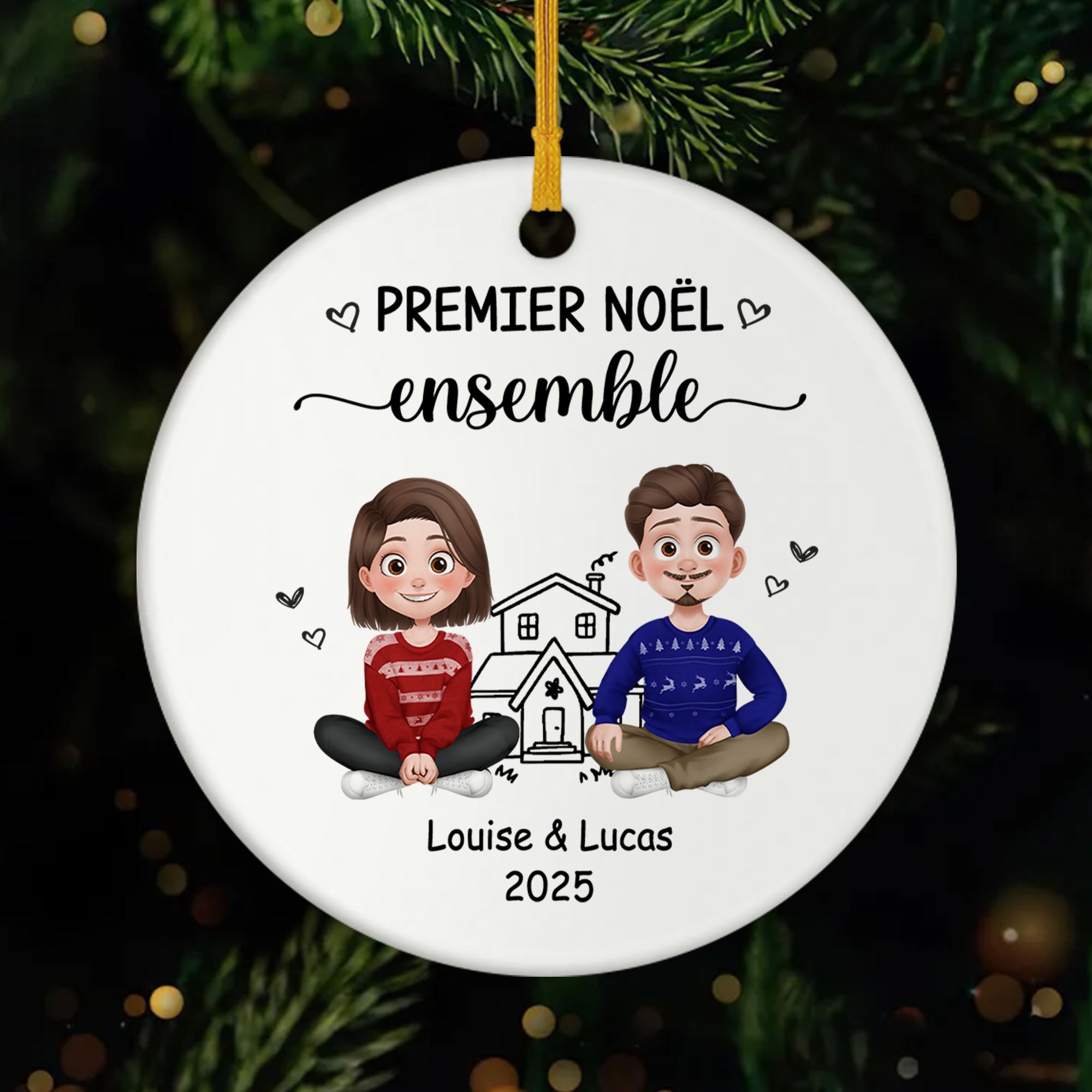 6278OFR1 ornement ceramique personnalise pour couple premier noel ensemble 6278o3vcg