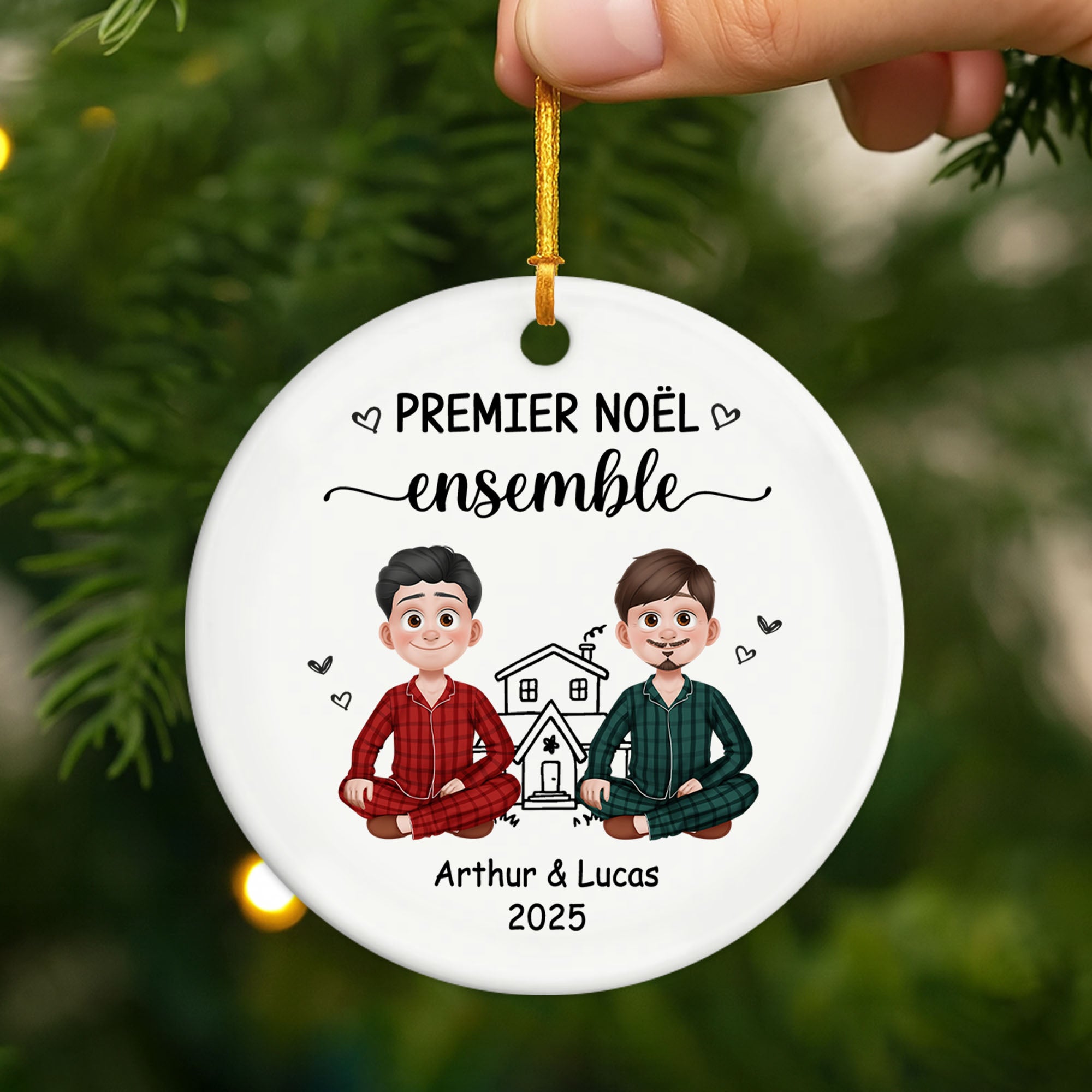 6278OFR2 ornement ceramique personnalise pour couple premier noel ensemble 6278o3vcg