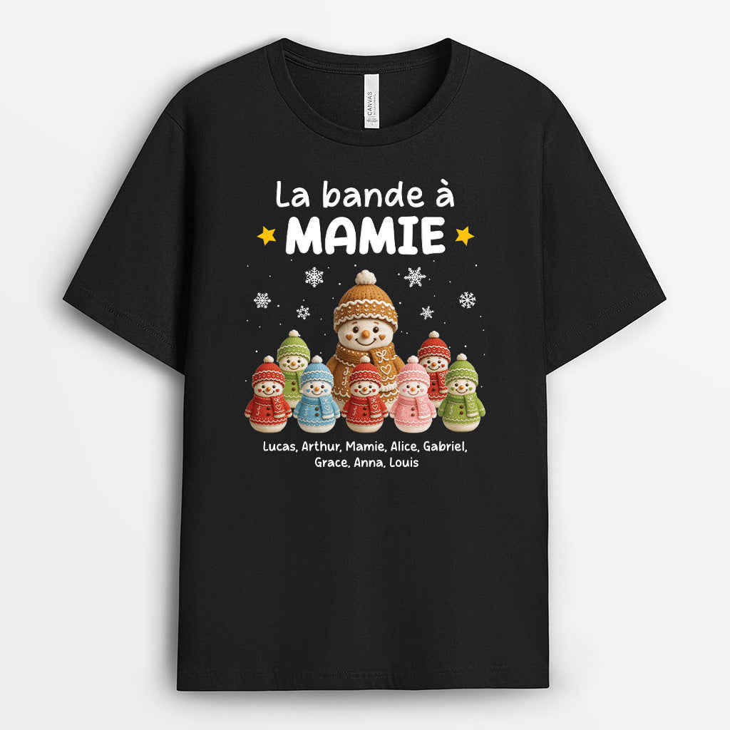 6288AFR1 t shirt personnalise de noel la bande a mamie papy bonhomme de neige 6288a3tma