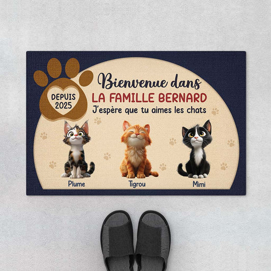 6299DFR1 paillasson personnalise avec chat bienvenue dans notre famille 6299dtmzd