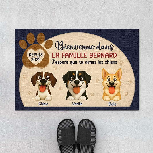 6299DFR1 paillasson personnalise avec chien bienvenue dans notre famille 6299dtmzc