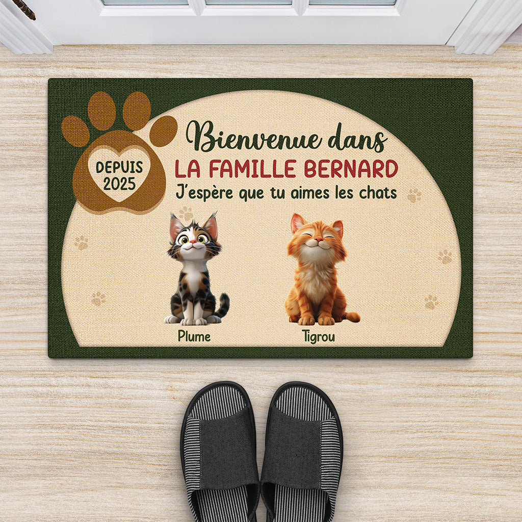 6299DFR2 paillasson personnalise avec chat bienvenue dans notre famille 6299dtmzd