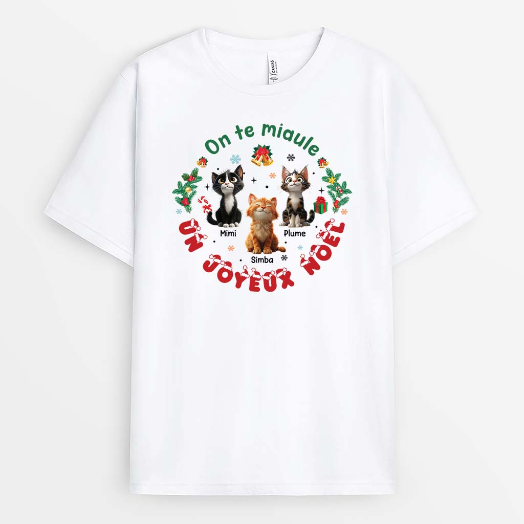 6302AFR1 t shirt personnalise avec chat je te miaule un joyeux noel 6302attnd