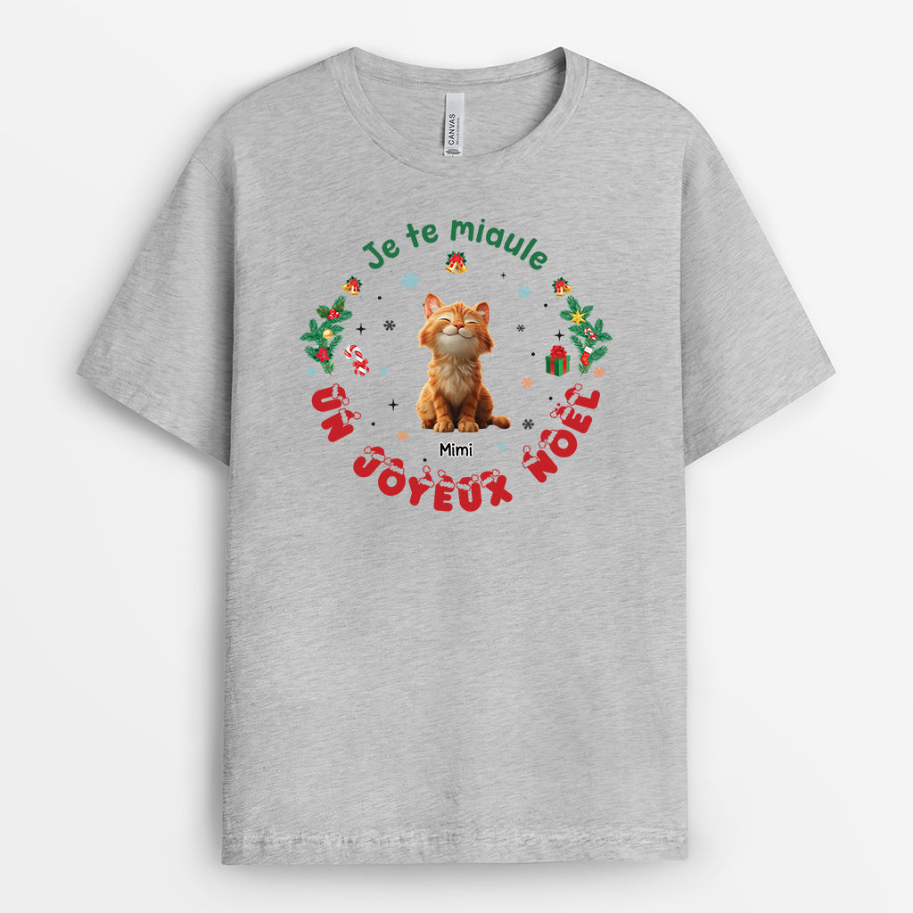 6302AFR2 t shirt personnalise avec chat je te miaule un joyeux noel 6302attnd