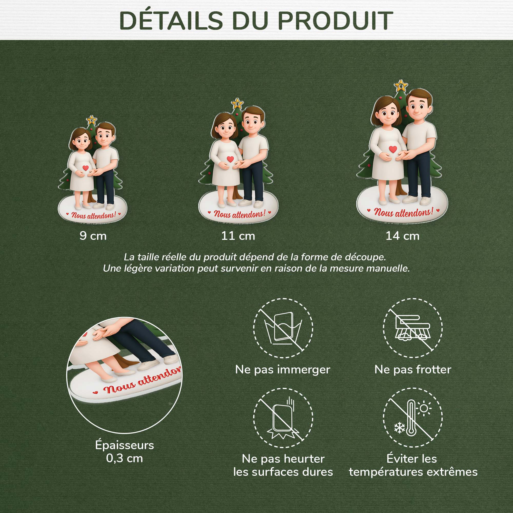 6304OFR3 effet dimpression 3d ornement noel acrylique personnalise pour futur papa future maman couple attend un bebe 6304okvcg