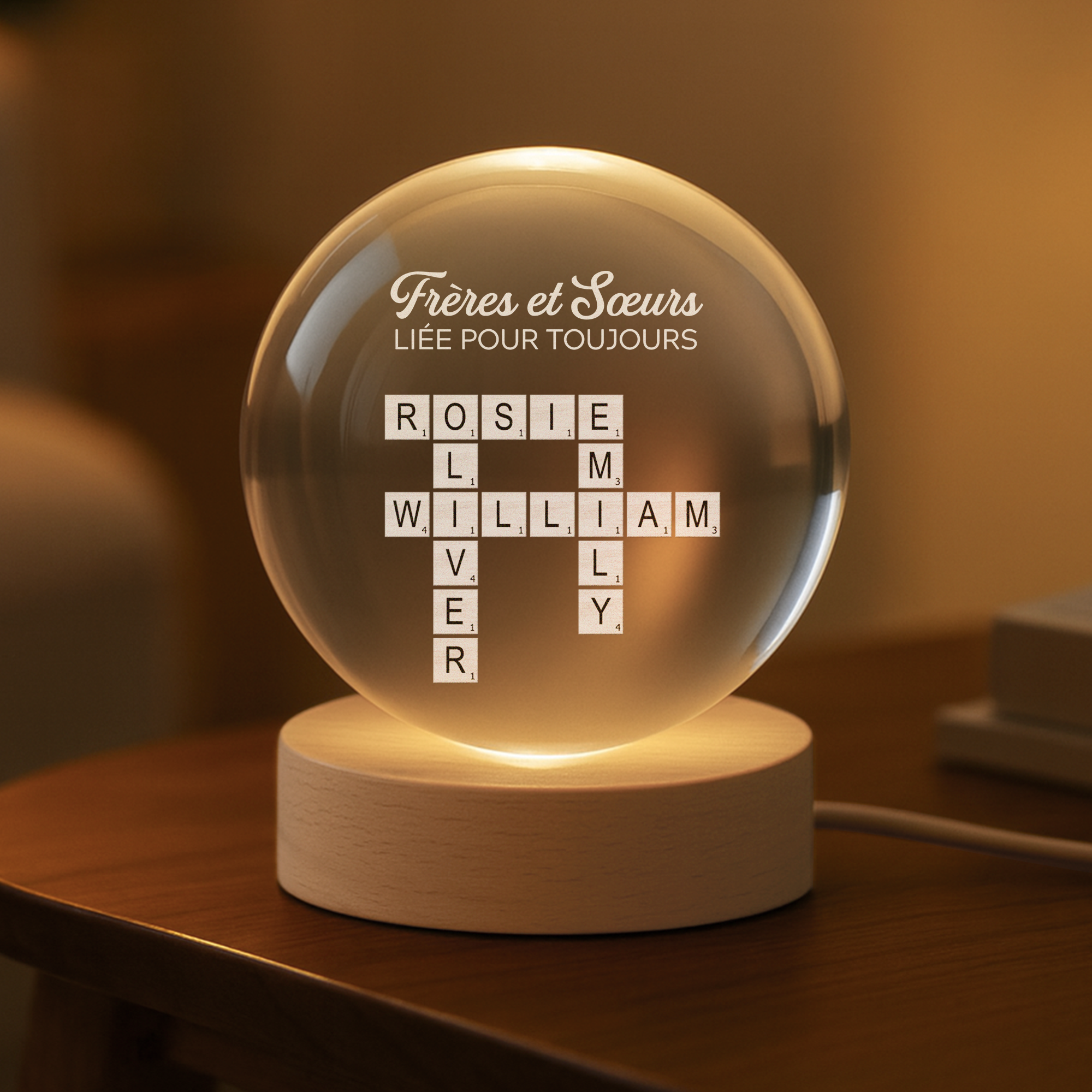 6306LFR2 veilleuse boule de cristal personnalisee freres et soeurs mots croises de famille 6306l8f5e