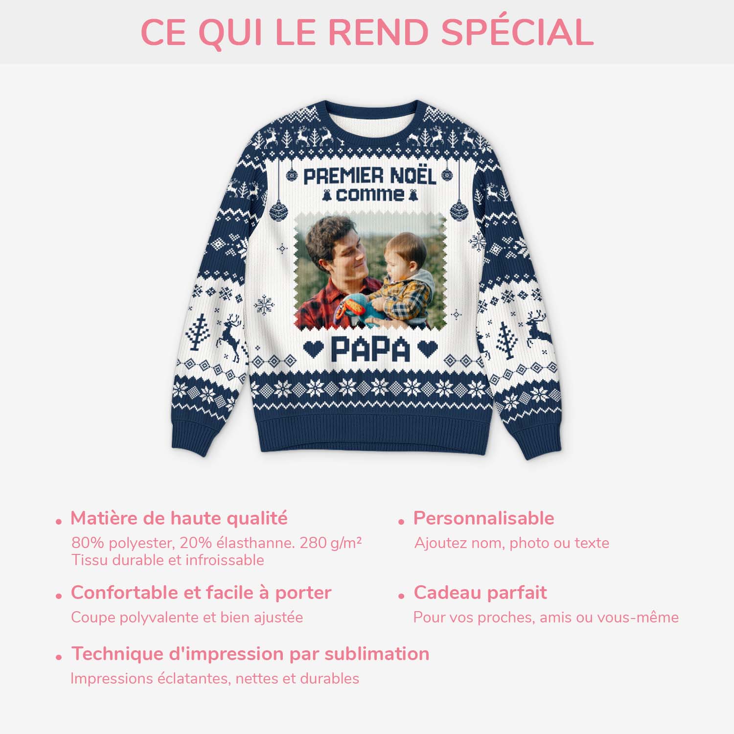 Pull Personnalisable Avec Photo Ou Texte - Sweat à Col Rond Unisexe - Cadeau Créatif Pour Noël, Anniversaire Ou Quotidien