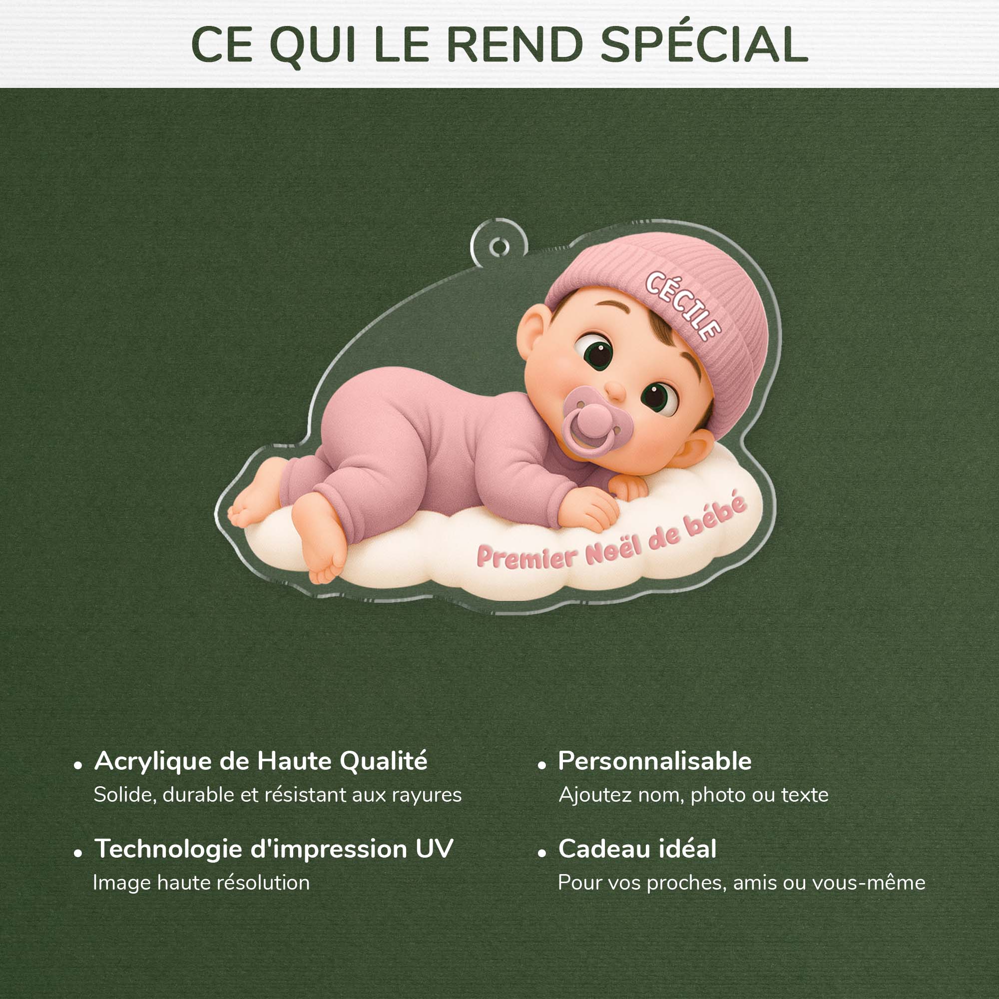 6311OFR4 effet dimpression 3d ornement acrylique personnalise premier noel bebe sur nuage 6311ott7k