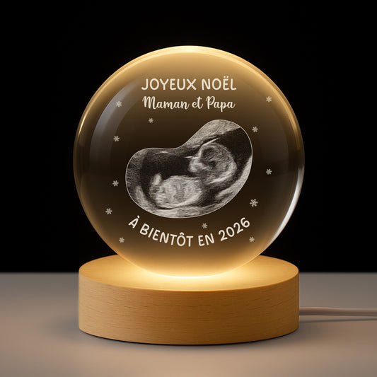 6312LFR1 veilleuse boule de cristal personnalisee avec photo echographique joyeux noel maman  papa de bebe 6312l3m5a