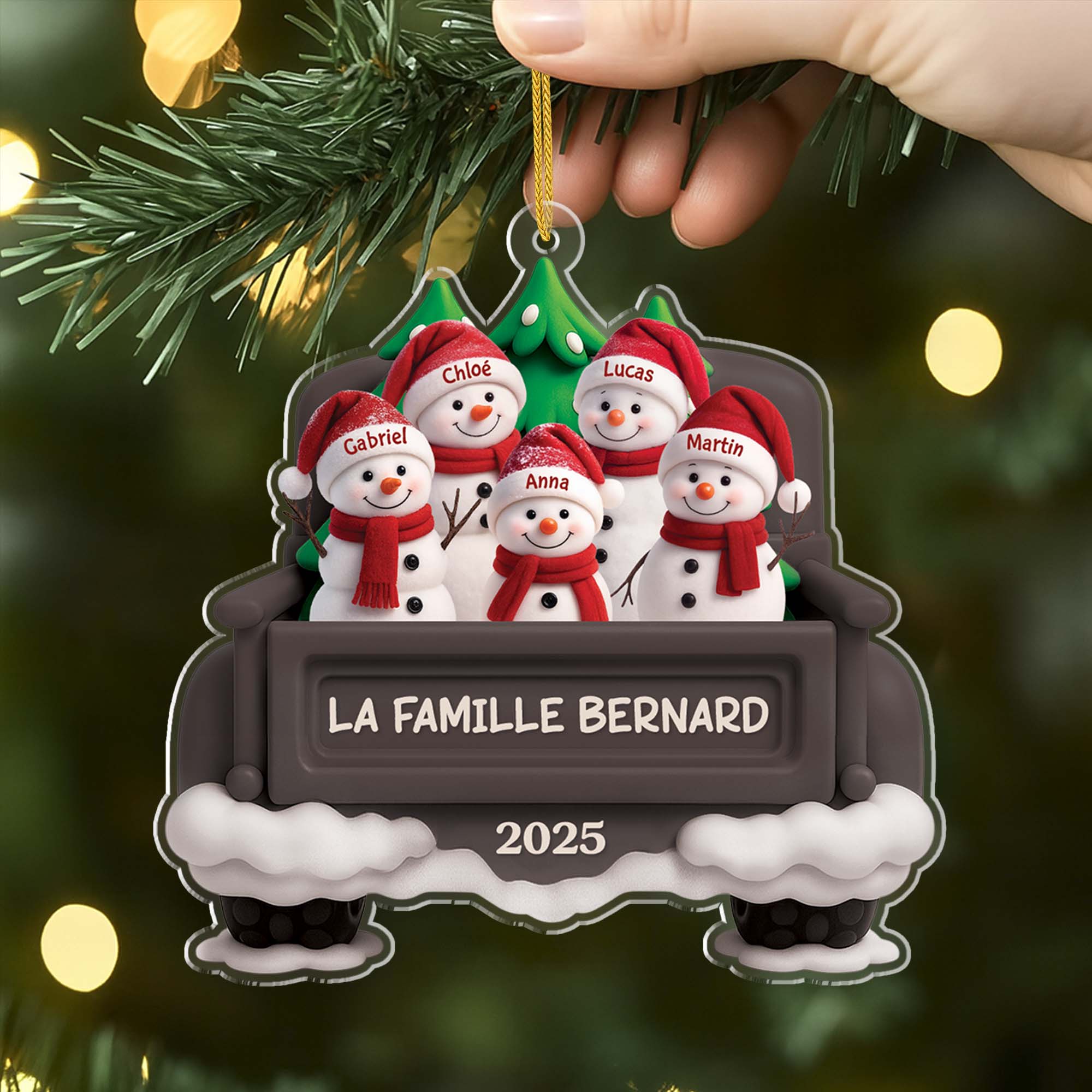 6338OFR2 effet dimpression 3d ornement noel acrylique personnalise famille bonhomme de neige avec voiture 6338okl5i
