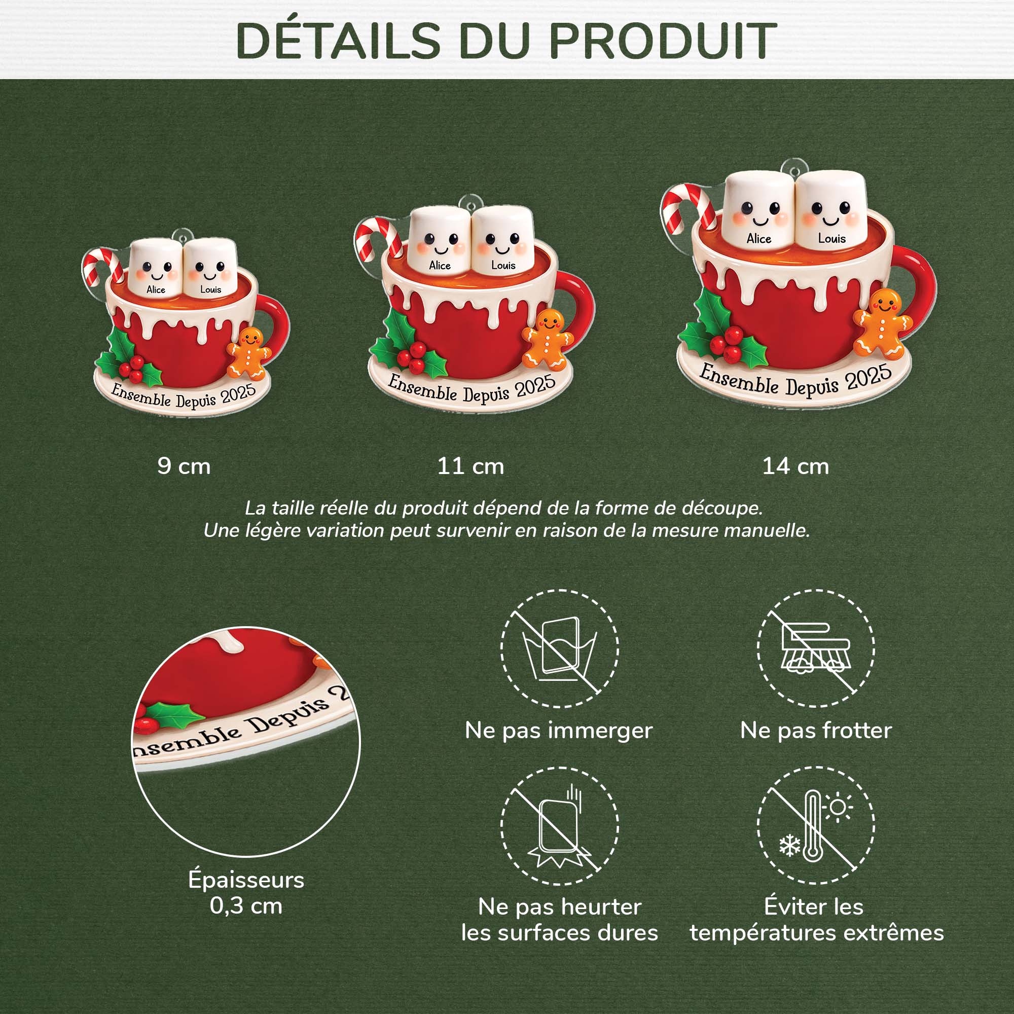 6339OFR3 effet dimpression 3d ornement acrylique personnalise couple guimauve et chocolat chaud de noel 6339otq5g