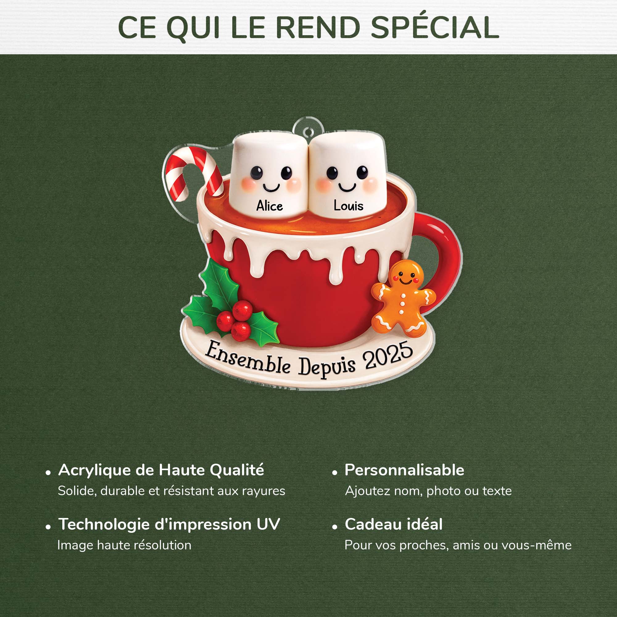 6339OFR4 effet dimpression 3d ornement acrylique personnalise couple guimauve et chocolat chaud de noel 6339otq5g