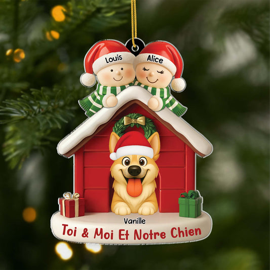 6346OFR1 ornement acrylique personnalise couple homosexuel avec chien maisons de noel 6346otv5c