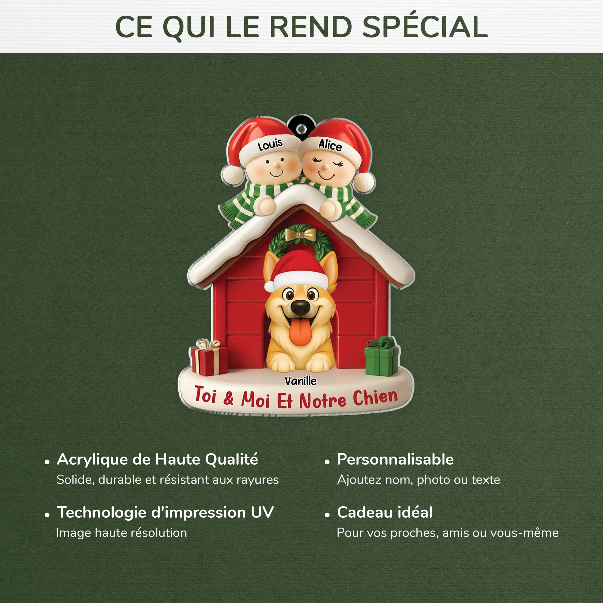 6346OFR4 ornement acrylique personnalise couple homosexuel avec chien maisons de noel 6346otv5c