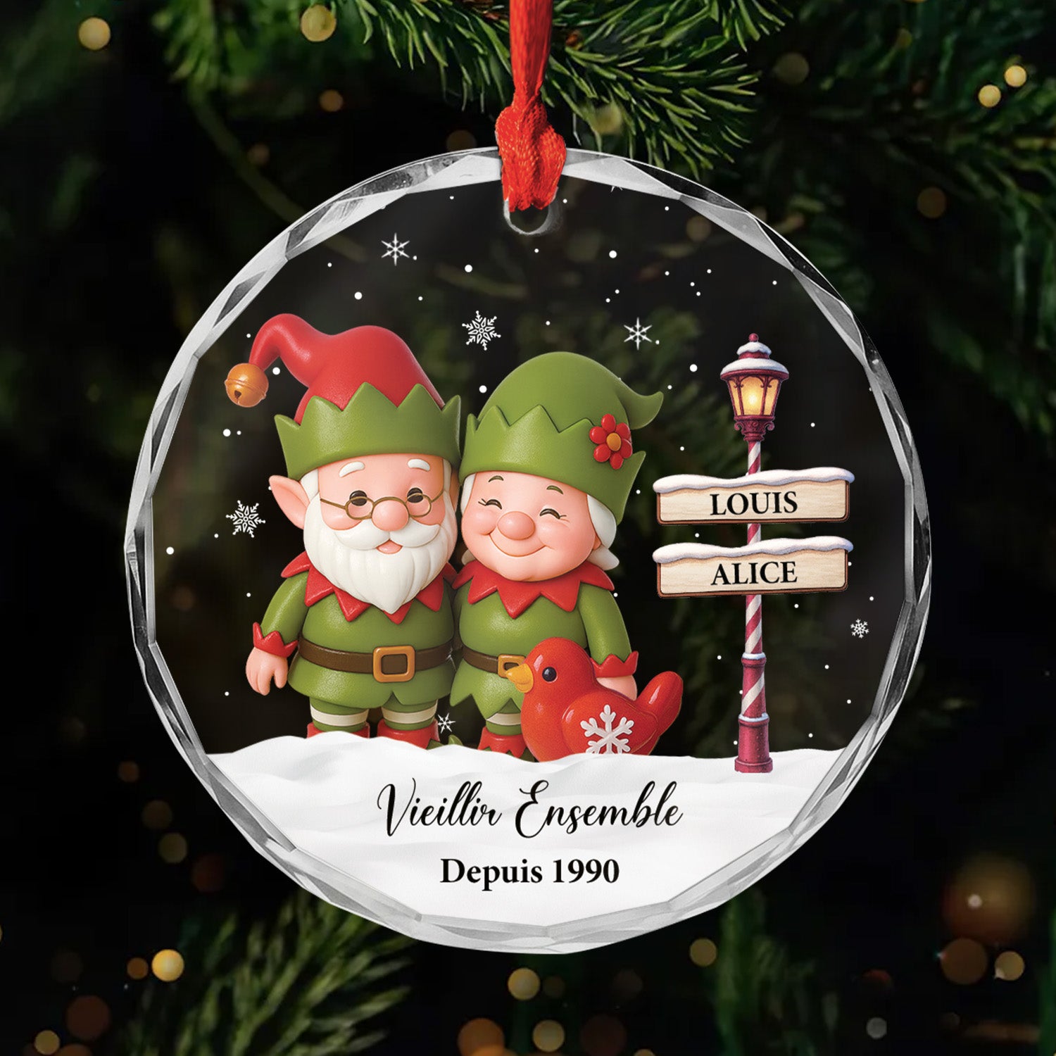 6349OFR1 ornement en verre personnalise couple nain de noel vieillir ensemble 6349okm5g