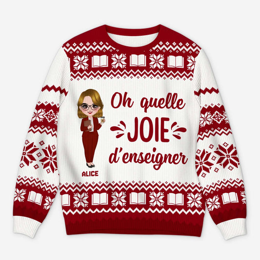 6363WFR1 pull de noel moche personnalise pour professeur quelle joie d_enseigner 6363wklnt_1